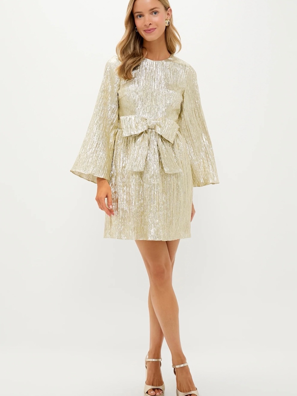 Gold Metallic Tie-Waist Mini Dress - Picture 2 of 16